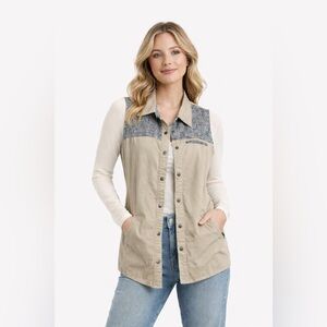 Gilded Intent Sleeveless Utility Vest Khaki Gray Cotton Boho Medium